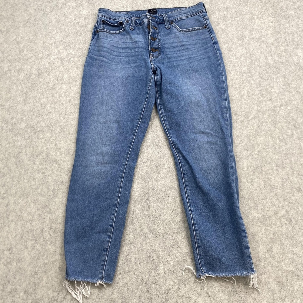 J.Crew High-Rise Skinny Jeans Womens 30 (30x25) Blue Med Wash Button Fly Raw Hem